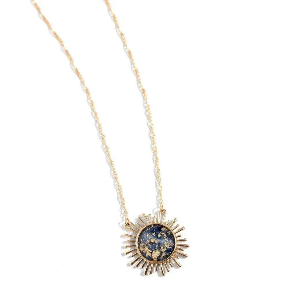 Women's Gold dainty gold chain, a gold sunburst pendant necklace & earring set